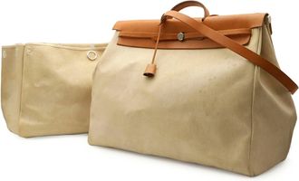 Herm&egrave;s Light Brown Natural Toile Officier Leather Handbag Shoulder Bag (Pre-Owned)