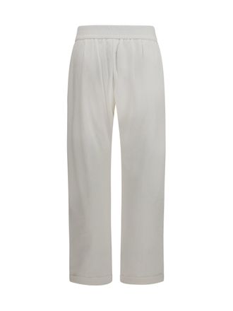 Brunello Cucinelli Womens Track Stretch-Fleece Pants With Monili Detailing Naturale Cotton; Elastane Trousers