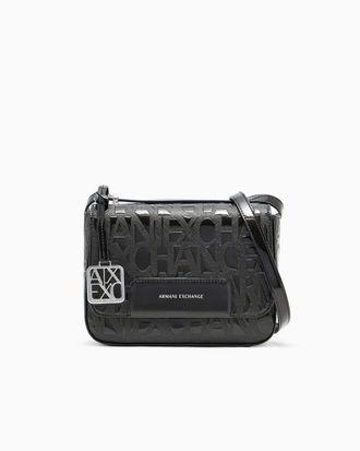 A|X Armani Exchange Womens Liz Pebble Embossed Logo Texture Crossbody Bag, Black, TU