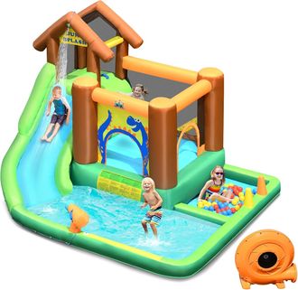 Costway Costway Castillo Hinchable Parque Acu&aacute;tico Inflable Con Tobog&aacute;n Inflable En Tejido Oxford Con Piscina Con Soplador