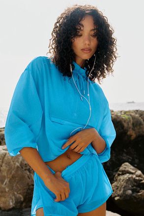 Alo | 1/4 Zip Go Time Pullover Top in Azure Blue, Size: Medium