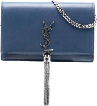 Saint Laurent Pre-owned Clutches, female, Blue, Size: ONE SIZE Pre-owned Leather Shoulder Bag
