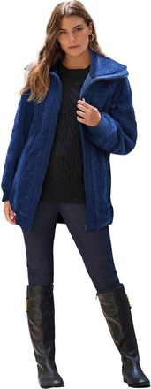 Roaman's Plus Size High Collar Teddy Fleece Bomber in Evening Blue at Nordstrom, Size Medium