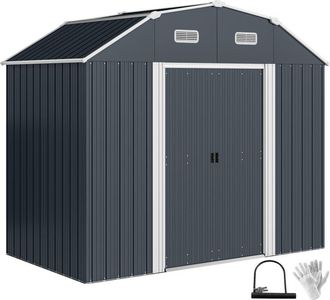 OUTSUNNY Cobertizo de jardín exterior 2,7 m² 238x132x198,5 cm caseta de exterior metálica con base estantes ajustables 2 puertas corredizas y 2