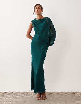 Asos Vestito lungo drappeggiato monospalla taglio sbieco verde-azzurro-Rosso