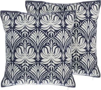 Beliani Set of 2 Decorative Cushions Blue Damask Pattern 45 x 45 cm Vintage Glamour Decor Accessories NEMESIA