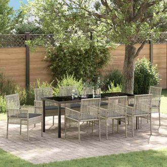 vidaXL Conjunto De Comedor De Jard&iacute;n 9 Pcs Gris Claro Rat&aacute;n Sint&eacute;tico Vidaxl