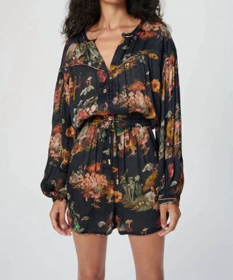 Chufy Long Sleeve Bamboo Playsuit In Magic Mushroom Black
