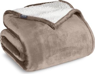Bare Home Reversible Plush Fleece Throw Blanket in Taupe at Nordstrom