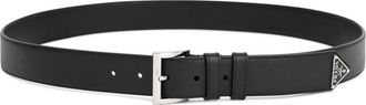 Prada Belts, male, Black, Size: 105 CM Black Leather Belt with Silver Buckle