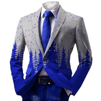 Generic Christmas Suits For Men Uk - Christmas Suit Xmas Tree Printed Party Lapel Single Button Long Sleeved Suit Sports Jacket Lightweight Pocket Suits Class