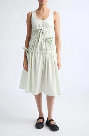 Cecilie Bahnsen Faye Ruched Cotton Poplin Dress in Pale Green at Nordstrom, Size 10