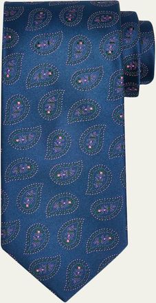Charvet Mens Micro-Dot Paisley Silk Tie