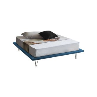 Talamo Italia Dmora - Cama Matrimonial Dgaviol, Cama Fija En Tela Con Pies, 100% Made In Italy, Adecuado Para Colch&oacute;n Cm 160x200, Azul