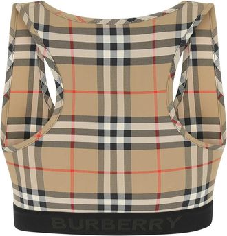 Burberry Womens Check Tank Top Beige Polyamide Elastane Tops