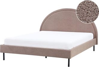 Beliani Cama Minimalista Boucl&eacute; Tapicer&iacute;a Poli&eacute;ster Somier Cabecero Semicircular 160 X 200 Cm Gris Pardo Margut