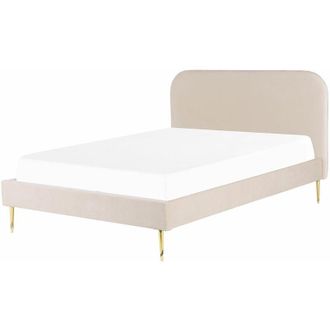 Beliani Beliani - Letto matrimoniale velluto beige piedi oro minimalista 160 x 200 cm Flayat