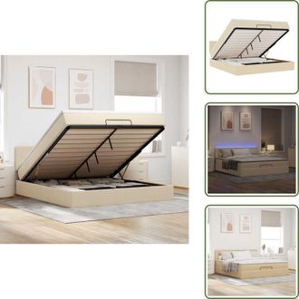 vidaXL Letto con vano portaoggetti - vidaXL Pouf Letto con Materasso e LED Crema 180x200cm in Tessuto - Letto con testiera