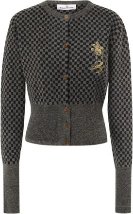 Vivienne Westwood Checkmate Cardi - Dames - Vesten - Grijs - M - Katoen - Truien & Vesten