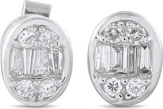 Luxury Bazaar 14K White Gold 0.40ct Diamond Cluster Oval Stud Earrings ER305262