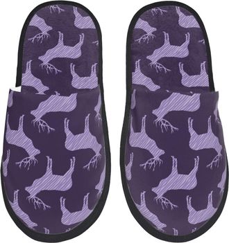 Generic Cotton Slippers Moose Deer Purple Zebra Stripes Non-Slip Plush Slippers Soft Indoor Shoes For Guest Room Men Holiday L