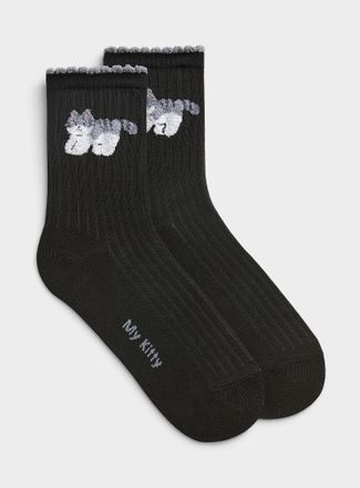 Simons Womens Scalloped-edge kitten ankle socks