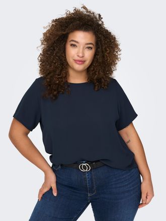 Only Carmakoma Shirtbluse ONLY CARMAKOMA CARVICA SS TOP WVN NOOS, Damen, Gr. 42, blau (mood indigo), Web, Obermaterial: 97% Polyester, 3% Elasthan, unifarben, regula