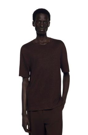 Sandro Linen T-shirt in Black Brown at Nordstrom, Size Xx-Large