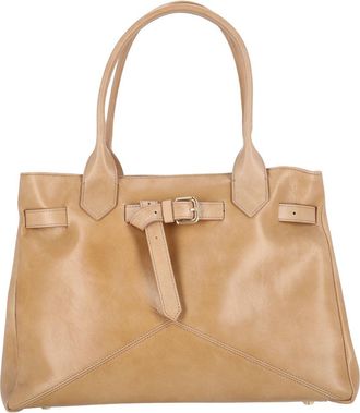 Ballantyne Beige Calf Leather Tote With Adjustable Buckle Detail