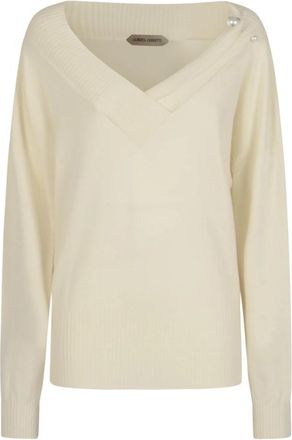 Alberta Ferretti Pure Cashmere V-neck Sweater - Dames - Cashmere truien - Beige - XL - Kasjmier - Truien & Vesten