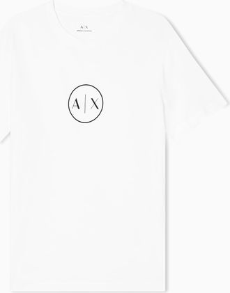 A|X Armani Exchange Mens Circle Logo Tee T-Shirt, Off White, XS