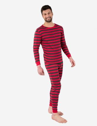 Leveret Mens 2-pc. Cotton Long Sleeve Shirt and Pants Print Pajamas in Red & Gray Stripes at Nordstrom, Size Xx-Large