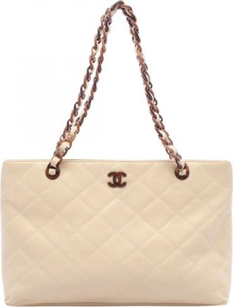 Chanel Beige Grained Calfskin Handbag Tote Bag (Pre-Owned)