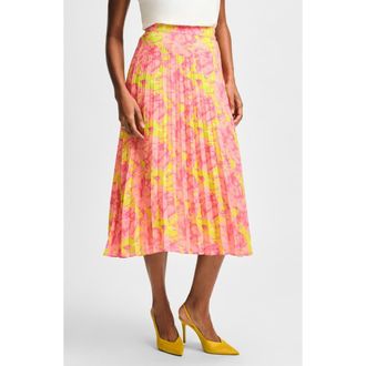 Isaac Mizrahi New York Pleated Midi Skirt in Citron Floral at Nordstrom Rack, Size Xx-Large