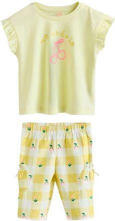 Next Ma Cherie Graphic Cotton T-Shirt & Gingham Pants Set in Yellow at Nordstrom, Size 12-18M
