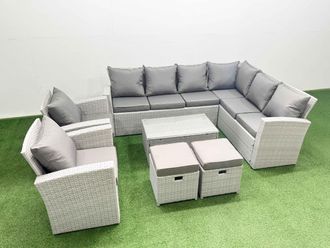 Fimous Garden Outdoor Rattan Furniture Sets10 Seater Rattan Garden Sofa Set in Light Grey