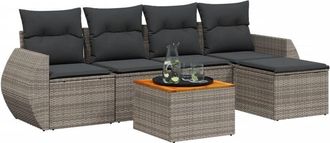 vidaXL Vidaxl - Set De Muebles De Jard&iacute;n 6 Pzas Y Cojines Rat&aacute;n Sint&eacute;tico Gris