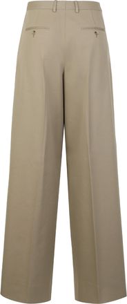 Celine Womens Wide-Leg Trousers Cotton And Wool Beige
