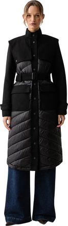 Patrizia Pepe Gewatteerde nylon jas met wollen details - Dames - Mantels - Zwart - Maat: M Wol