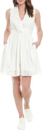 London Times Eyelet Twist Fit & Flare Dress in White at Nordstrom Rack, Size 14P