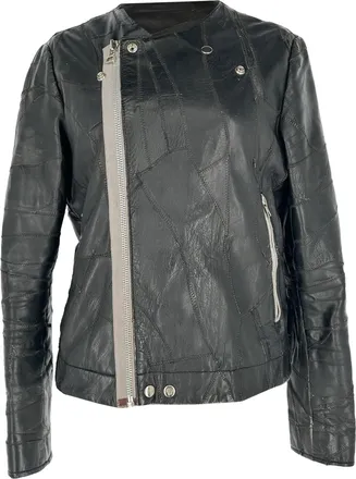 Acne Studios Patchwork Zip-Up Biker Jacket in Black Lamb Leather