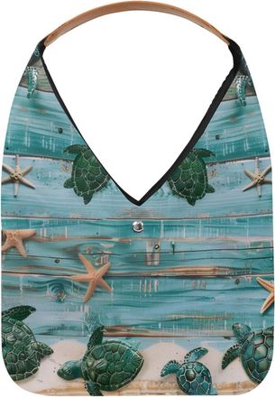 Generic Vintage Wooden Sea Shell Turtle Reusable Lightweight Grocery Bags - Foldable Into Compact Pouch, Washable & Sturdy, Multipurpose for Shopping and Trav