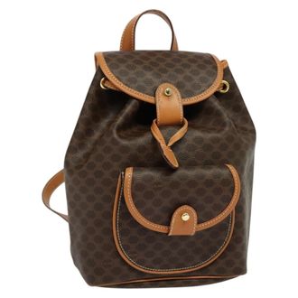 Celine Vintage Macadam Backpack Canvas And Leather Brown Pvc Backpack Bag (Pre-Owned)