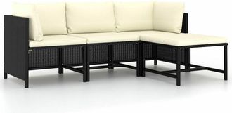 vidaXL Set de sofás de jardín 4 piezas y cojines ratán sintético negro Vidaxl