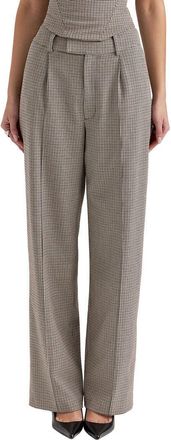 House of CB Hayden High Waist Wide Leg Trousers in Beige Checked at Nordstrom, Size X-Large