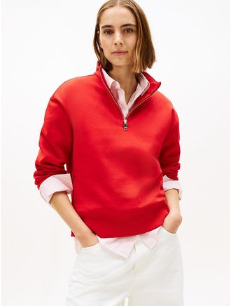 Tommy Hilfiger Womens Fleece Quarter-Zip Sweatshirt - Deep Crimson - M