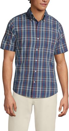 Lands End Traditional Fit Short Sleeve Madras Shirt in Light Indigo Blue Madras at Nordstrom, Size Xx-Large