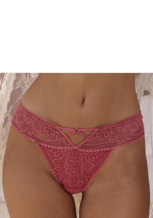 Lascana String LASCANA, Damen, Gr. 48/50, braun (kastanie), Spitze, Obermaterial: 90% Polyamid, 10% Elasthan, Unterhosen String, mit edlem Cut-Out aus florale