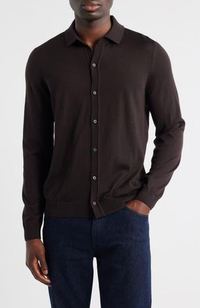 BOSS Helbert Wool Cardigan in Dark Brown at Nordstrom, Size Xx-Large