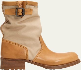 Prada Leather and Canvas Biker Mid-Calf Boots